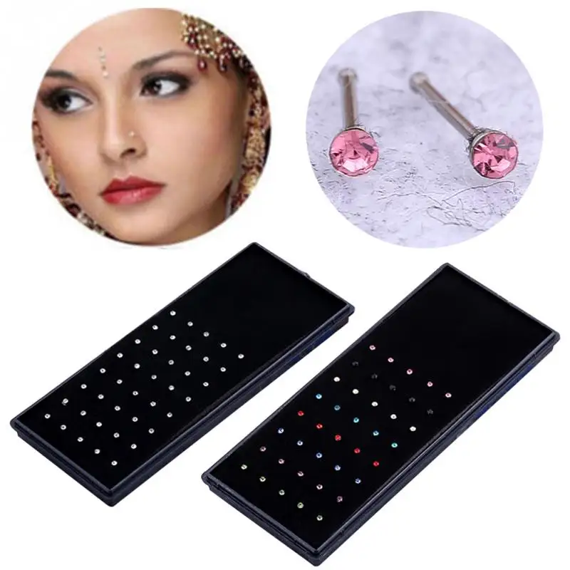 

60pcs/lot Nose Ring Body Jewelry Stainless Surgical Steel Nose Piercing Crystal Stud Ring for Women Gift