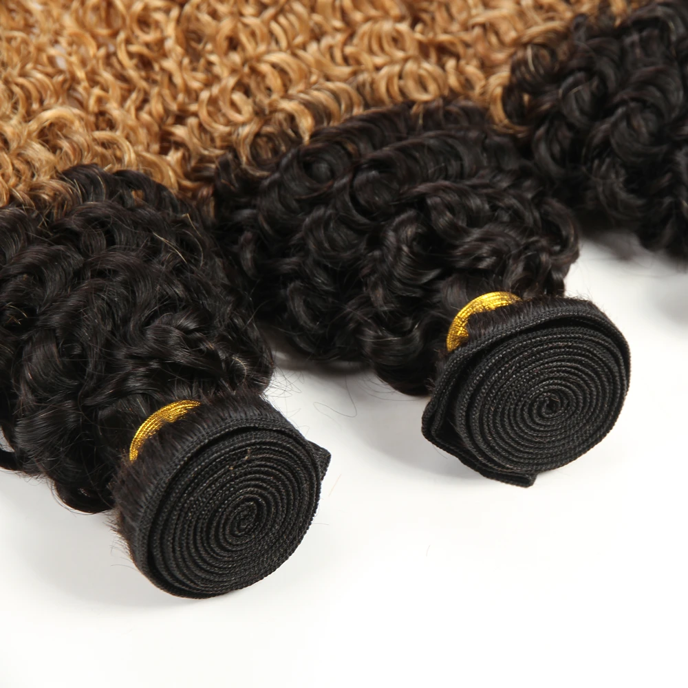 Бразильские волосы без волос Remy Ombre Jerry Curl T1B27 два тона 3 пучка плетение 100