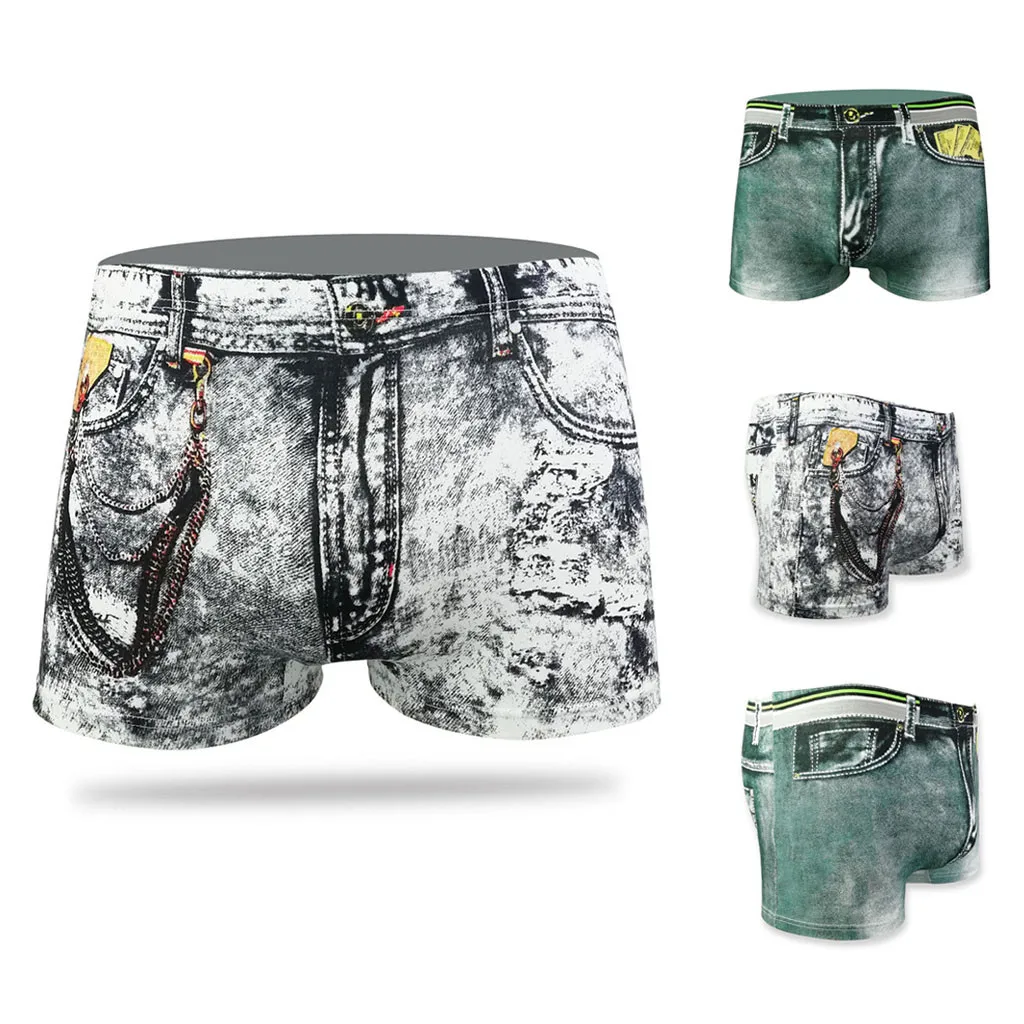 Fashion Men's Boxer Sexy Denim Printed Dollar Pocket Shorts Pants Underpants Male Panties Tрусы Mужские | Мужская одежда