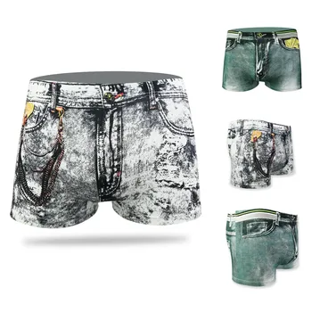 

Fashion Men's Boxer Sexy Denim Printed Dollar Pocket Boxer Shorts Pants Underpants Male Panties Tрусы Mужские