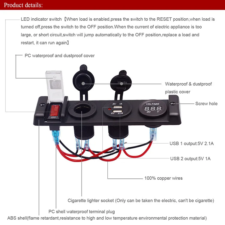 12 В 3 в 1 гнездо прикуривателя 3.1A Dual USB Мощность адаптер светодиодный цифровой вольтметр с переключатель для автомобиля мотокросс Мотоцикл