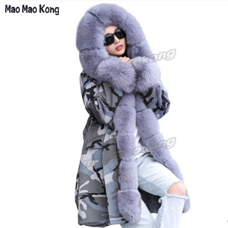 Hot 2017 Fashion Genuine Fur winter Parka 100 Real rabbit fur liner Long Coat Female Trend