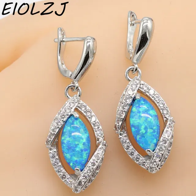 Eiolzj 925 Sterling Silver Royal Blue Fire Australia Opal Dangle Eiolzj 925 Sterling Silver Royal Blue Fire Australia Opal Dangle Earrings For Women Bridal Free Jewelry