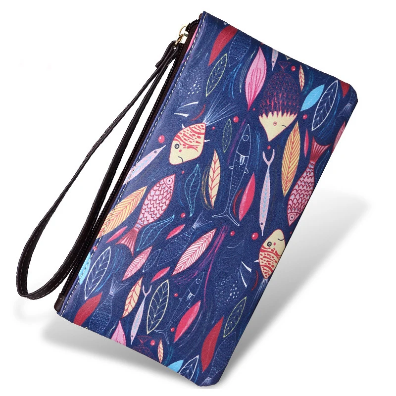 Fashion Printing Cartoon fish wallet Long zipper wallet Women's Clutches Mobile phone bags clutch purses small bag Free shipping