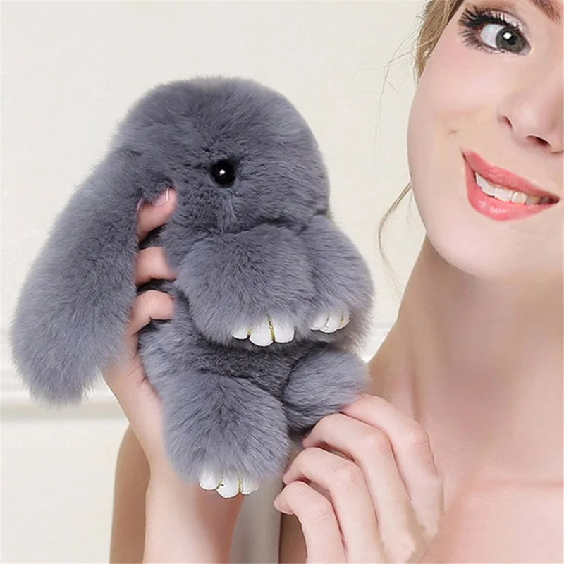

Women Bag Toy Doll Fluffy Pom Pom Cute Pluff Bunny Keychain Real Rex Genuine Rabbit Fur Key Chain For Lovely Pompom Keyring 8.2