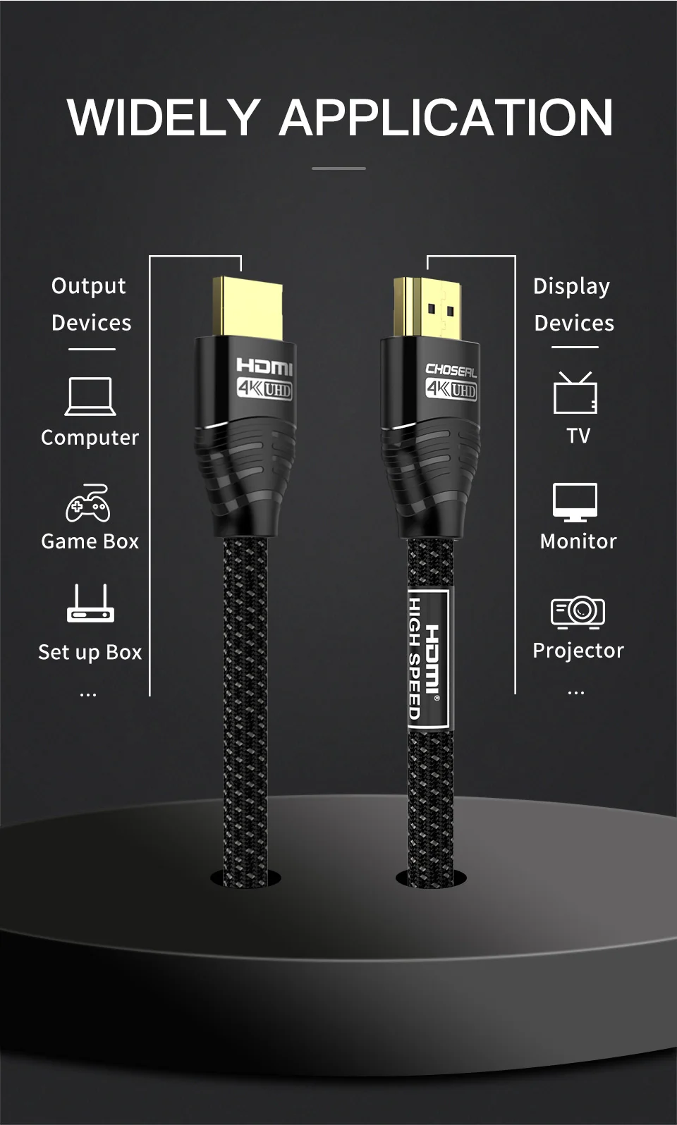 CHOSEAL 4K HDMI кабель высокоскоростной 18 Гбит/с HDMI 2,0 кабель 3D 4K* 2K 60 Гц HDMI шнур для Apple tv UHD tv Blu-Ray Xbox PS4/3 шт