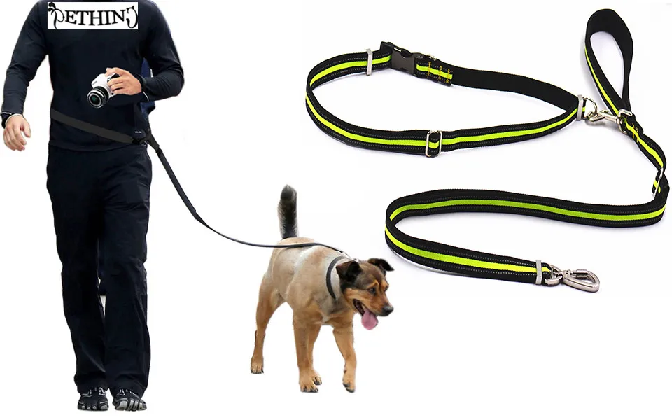 New nylon hands free dog walking leash belt Reflective adjustable dog