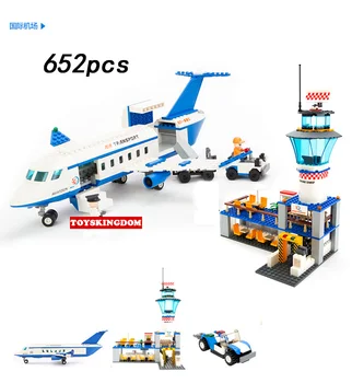 

City international airport building block Boeing jumbo 747 plane model passenger figures airplane brick educational toys for kid