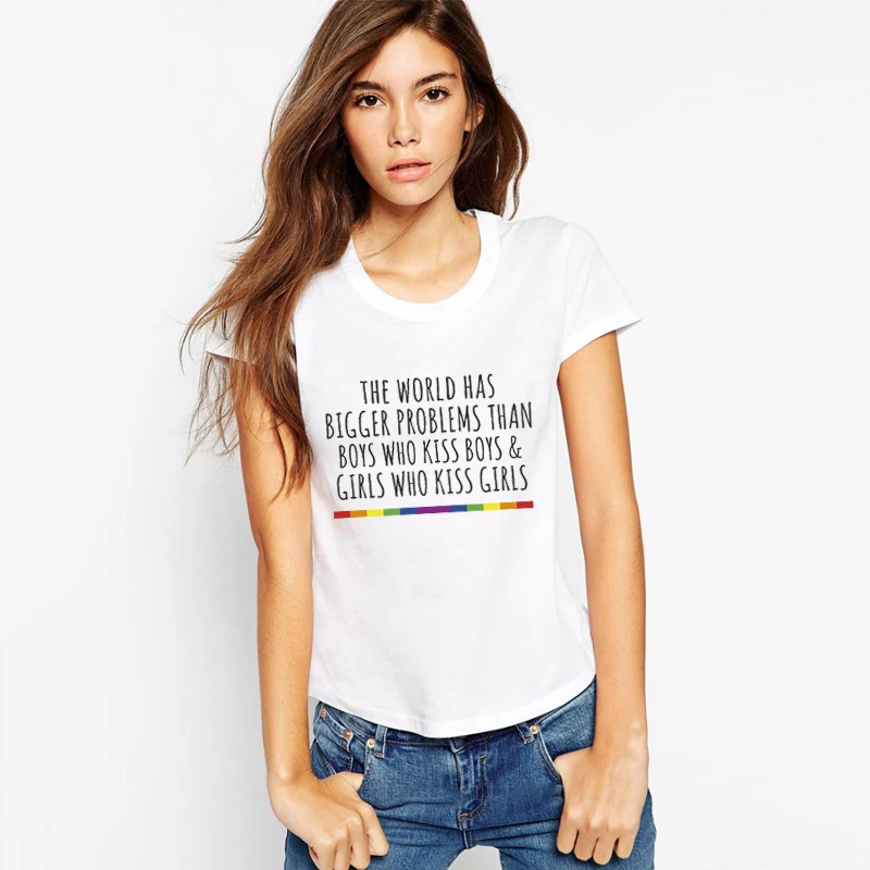 

LUS LOS Letter Printed Short Sleeve Gay Pride T-Shirt White T-Shirt Now Fashion