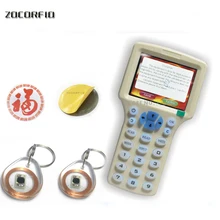 Английский 10 Частотный RFID Копир контроль доступа дубликатор карты Бесплатный декодирование программист Кристалл перезаписываемый+ дополнительная RFID наклейка
