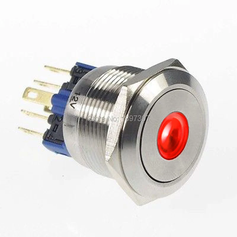

Red LED dot Illuminated Anti-vandal Push Button Switches (22mm) Stainless steel Waterproof +CE + 6V 12V 24V 110V 230V