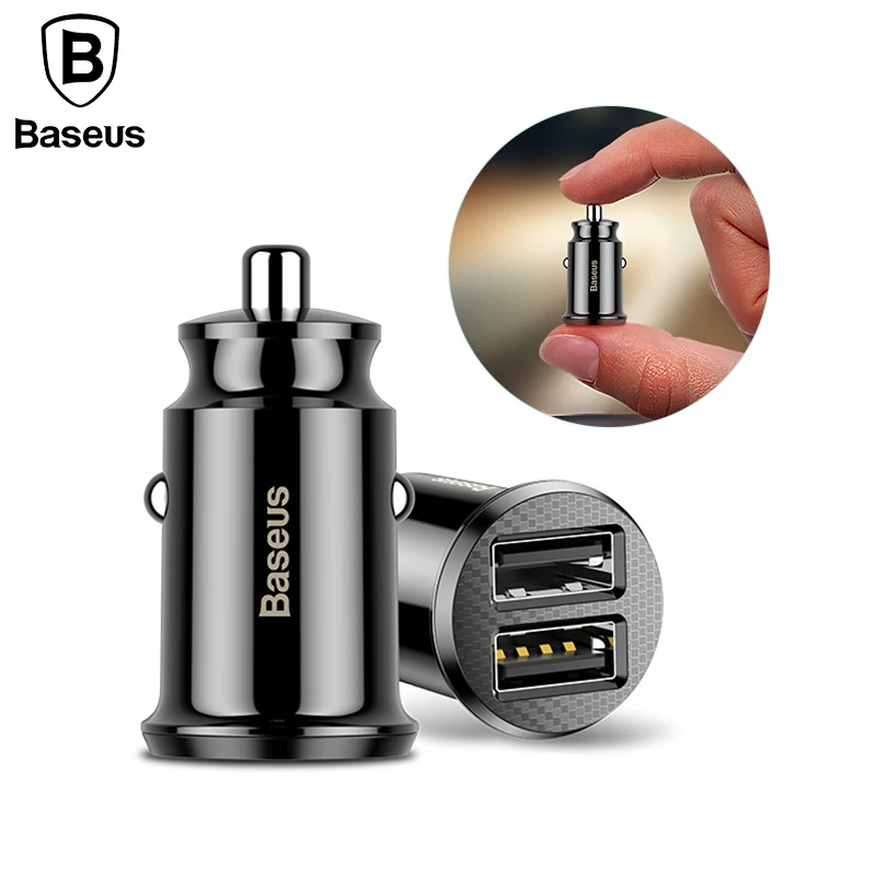 Baseus Mini cargador del coche Dual usb cargador de coche-estilo de USB cargador para teléfono 2 puerto USB coche rápido -cargador para iPhone 7 Samsung