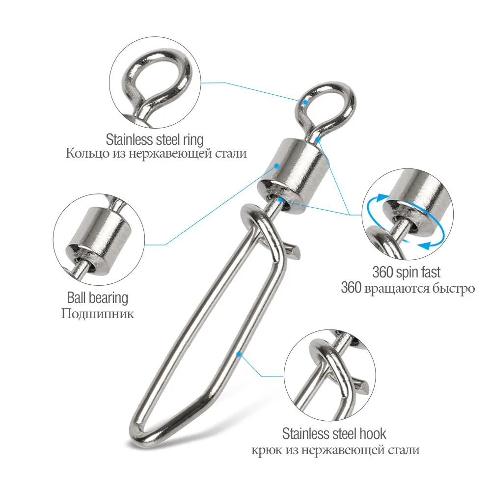 10/20/50 шт./лот Нержавеющая сталь рыболовный Соединитель с застежкой "булавка" подшипников качения оснастки поворотный шпильки рыболовные принадлежности карабин рыболовные снасти