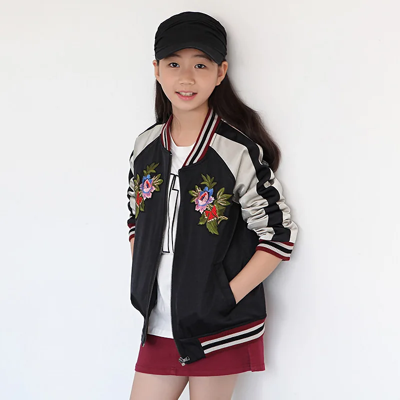 Teenage Girls Baseball Jackets Spring Autumn 2018 New Kids Sweatshirt Embroidery Girls