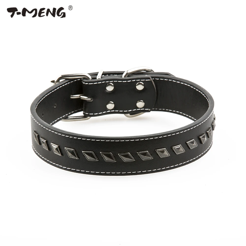 

T-MENG Top Quality Pu Leather Dog Collar For Small Medium Dogs Adjustable Size Delicate Rivet Spiked Pet Product Belt Accessoire