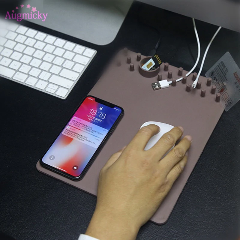 

Storage Non-slip Multi-function Wireless Charger Mouse Pad Qi Wireless Charging MousePad/Mat For Iphone 8/S8 Holder Stand Pad