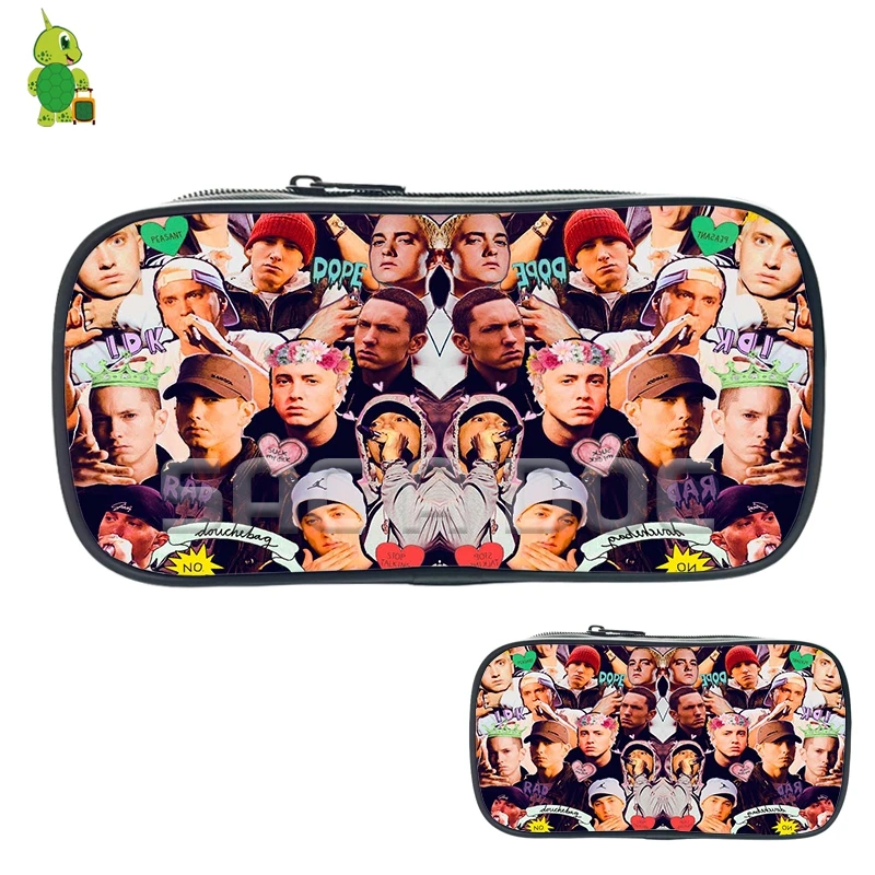 

Famous Rap God Eminem Collage Pencil Case Boys Girls Large Capacity Cosmetic Bags Purses School Storage Bags Fashion Make Up Bag
