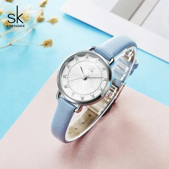 

Shengke Creative Glitter Dial Women Leather Ladies Wrist Watch Movement Quartz Watches Slim Strap Reloj Mujer Montre Femme 2019