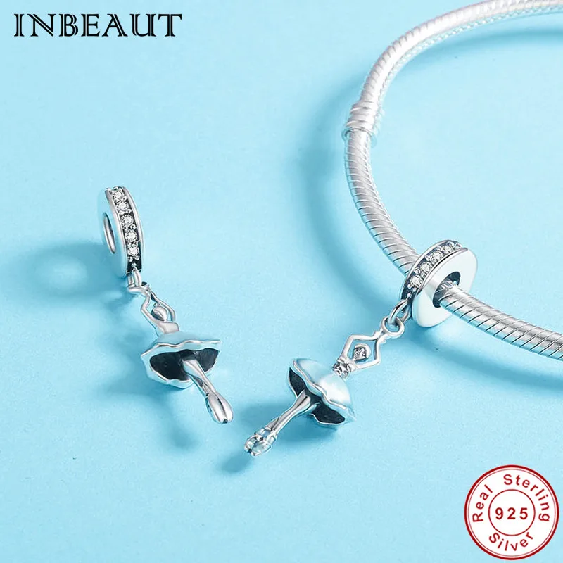 INBEAUT 100% Настоящее серебро 925 пробы милый балетный кулон для девочки бусы женская