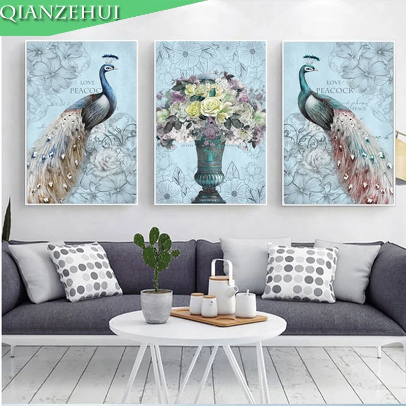 

QIANZEHUI,Needlework,DIY Peacock rose triple Cross stitch , landscape full embroidery Cross-stitch ,Wall Home Decro