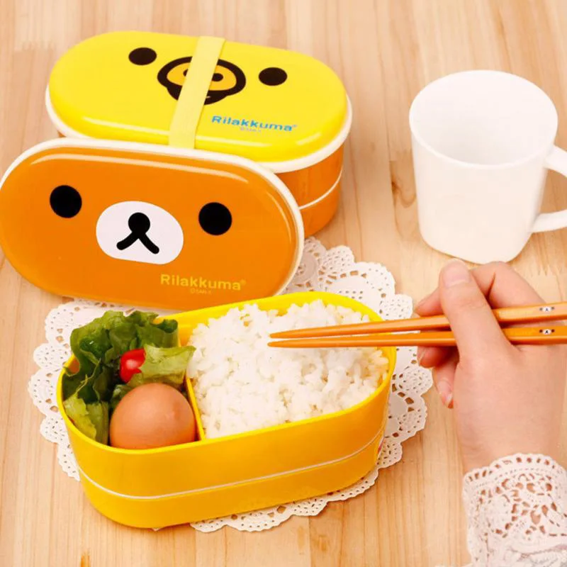 

2 Layer Cartoon Rilakkuma Pig Children Bento Set Plastic Japanese Style Lunchbox Food Container