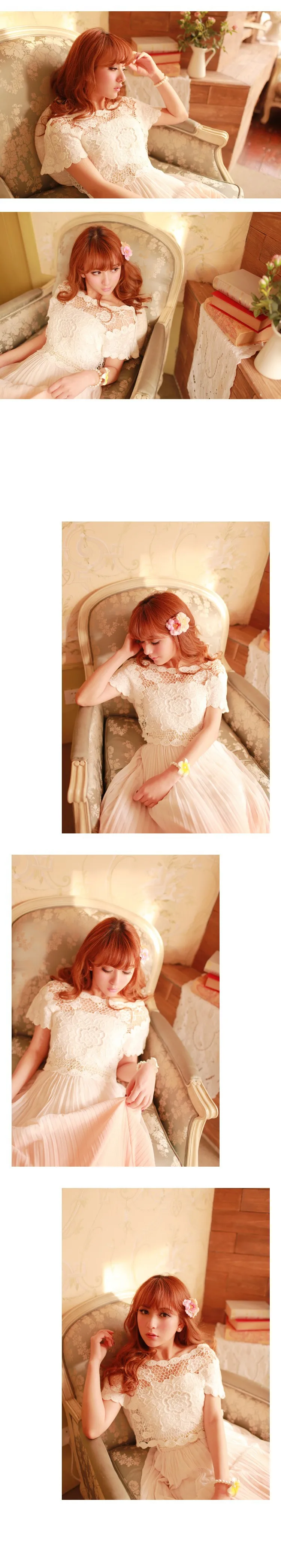 Платье принцессы в стиле «лолита» футболка Новое поступление Лето 2013 цветы размытый белый кружево свободный свитер с высоким воротником, Пляжное Платье, короткая рубашка с принтом забавных животных