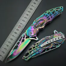 High Quality Exquisite Rainbow Titanium Spider Patter Practice Knife Floding Blade Knifes with Box Gift Colorful Training Tools
