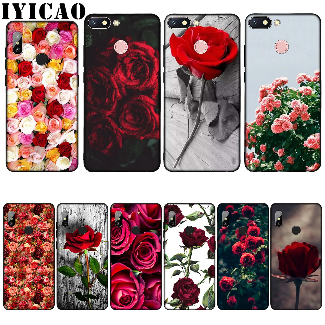 IYICAO Beautiful Garden Red Roses Flowers Silicone Soft Case for Xiaomi Redmi 6A 5A Note 7 4 4X 5 Plus 6 Pro Black TPU Cover |