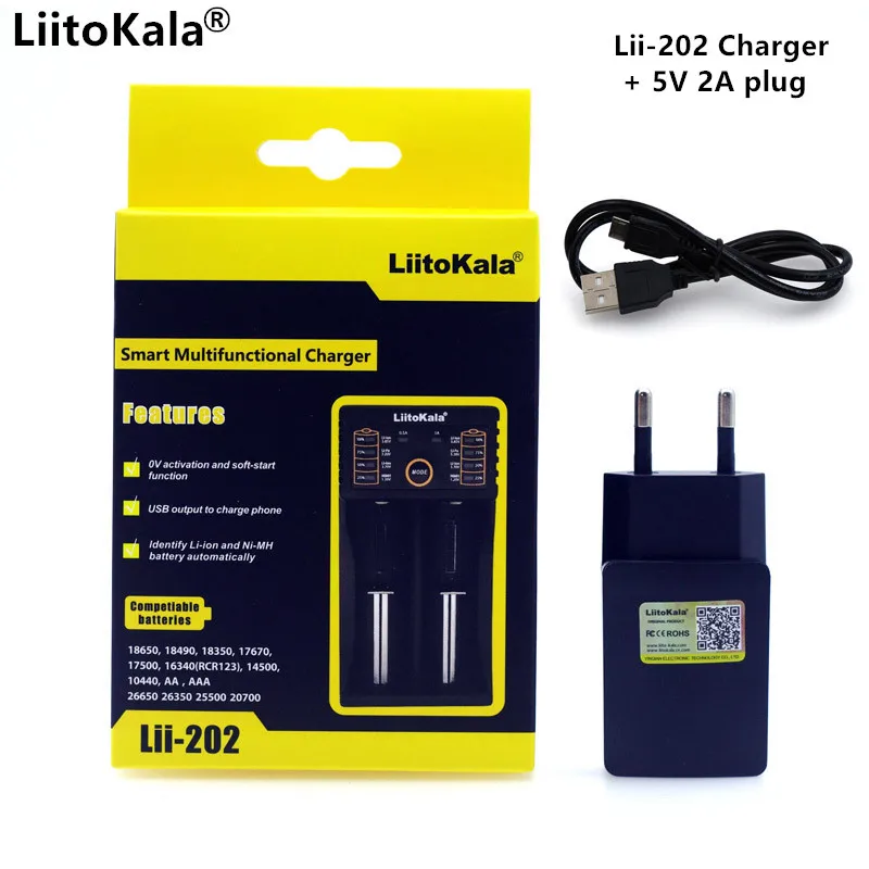 Liitkala Lii-S4 S2 S1 402 202 100 Зарядное устройство 3,7 V 18650 18350 21700 20700B 20700 14500 26650 1,2 V AA, AAA, никель-металл-гидридного Смарт Зарядное устройство+ 5V Plug - Цвет: Lii-202 Charger Set