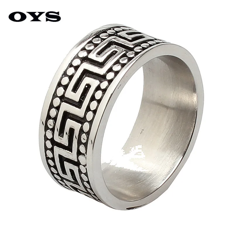 New Style 10MM Retro Titanium Band Great Wall Pattern Party Stainless Steel Solid Ring for Men Wholesale