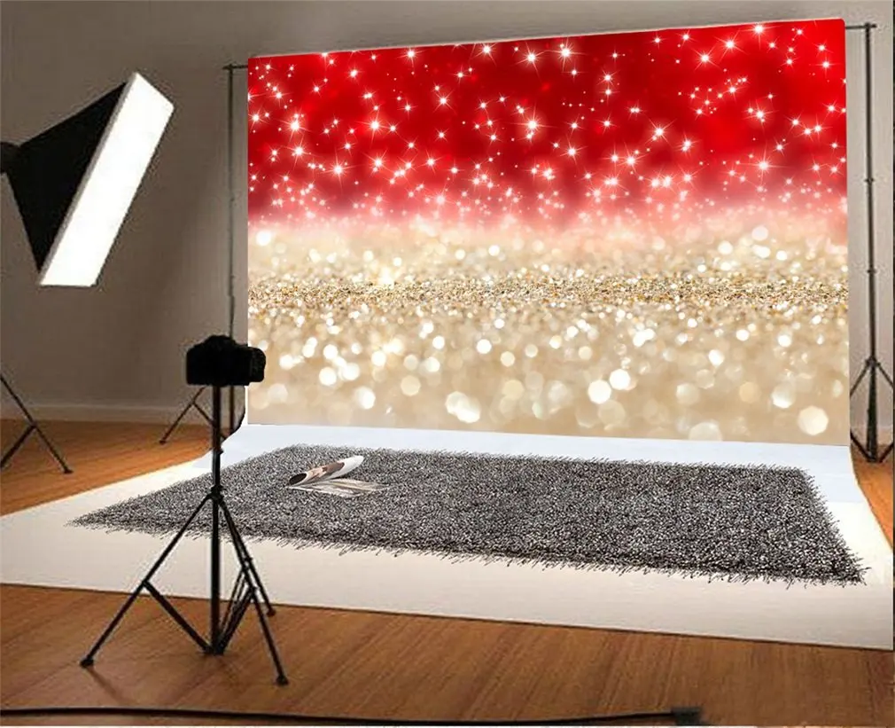 Photography Backdrop Merry Christmas Snowflake Metallic Glasses Effect Red Champagne Gold Glitter Sparkle Photo Background Party |