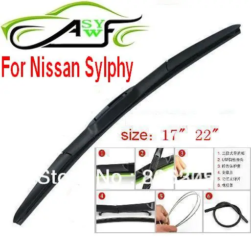 

Free shipping car wiper blade for Nissan Sylphy size 17" 22" Soft Rubber WindShield Wiper Blade 2pcs/PAIR deflector window