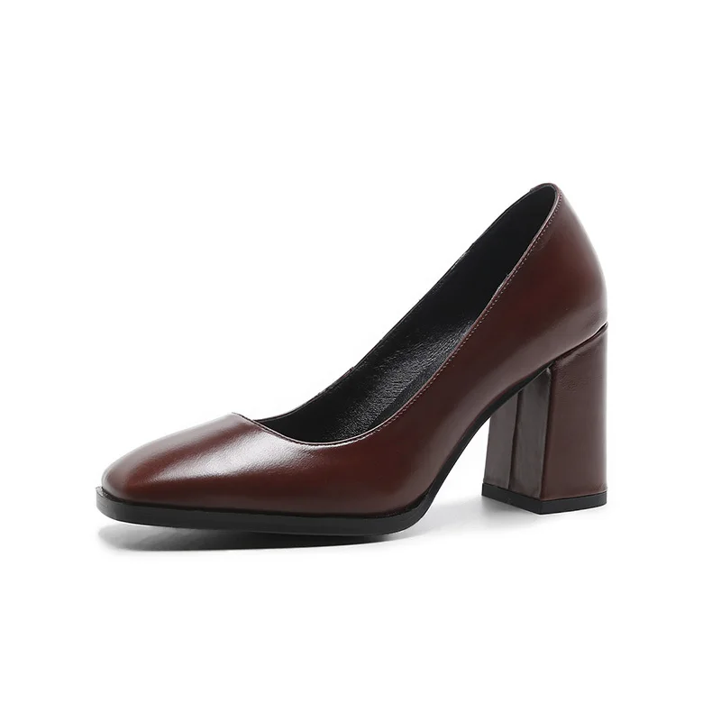 ISNOM/Женская обувь; женские туфли-лодочки из натуральной кожи; изящная женская обувь с квадратным носком; модельная обувь; женские туфли-лодочки на толстом каблуке; - Цвет: Бордовый