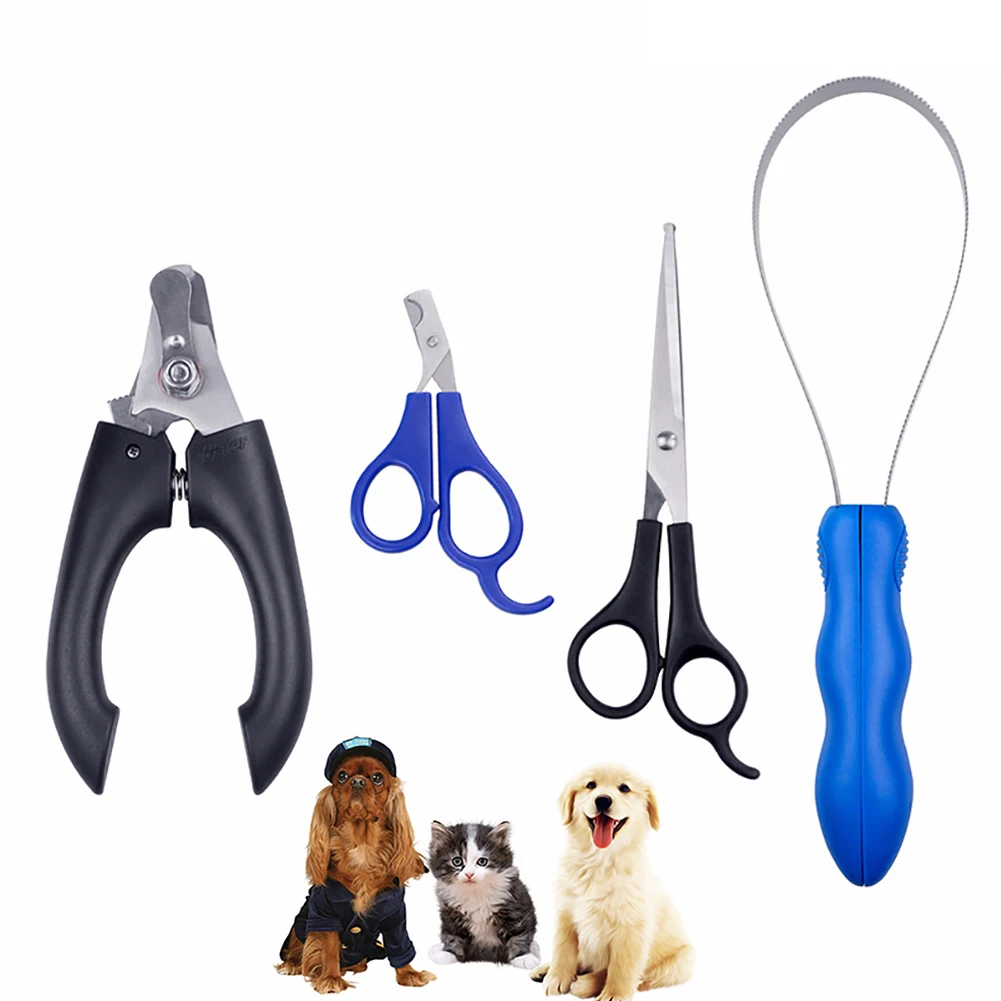 4PCS/set Pet Dog Nail Clipper Scissors Trimmer Hair Removal Set Pet Nail Clipper Scissors Pets