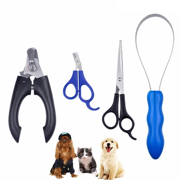 

4PCS/set Pet Dog Nail Clipper Scissors Trimmer Hair Removal Set Pet Nail Clipper Scissors Pets Beauty Kit Dog Grooming Products