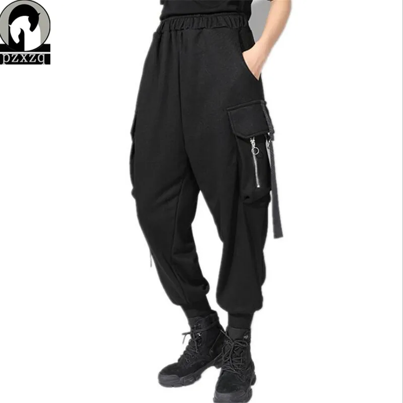 

2019 Hip hop Streetwear Cargo Pants Women Casual Joggers Black High Waist Loose Female Trousers sports Style Ladies Pants Capri