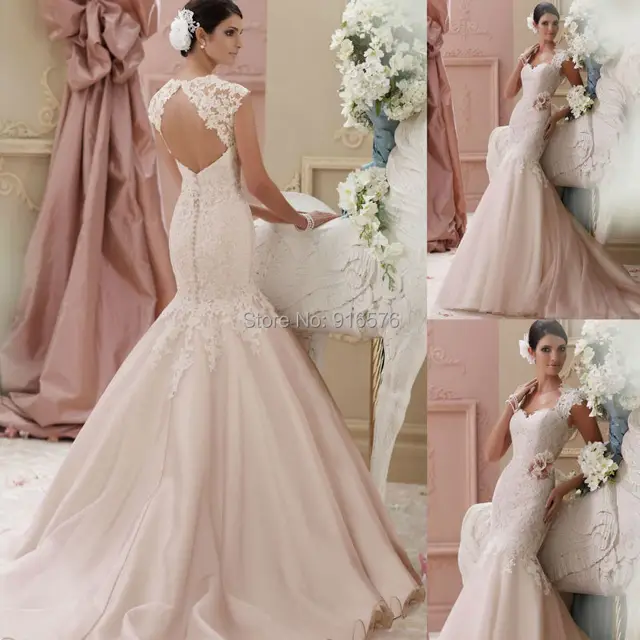 2015 precioso vestido de novia de novia de escote con tirantes