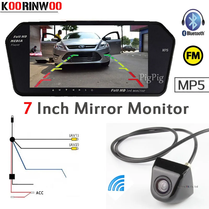 

Koorinwoo Parking 7 Inch FM Display Digital 1024*600 Car Mirror Monitor Bluetooth MP5 Screen With Car Rear View Camera Back up