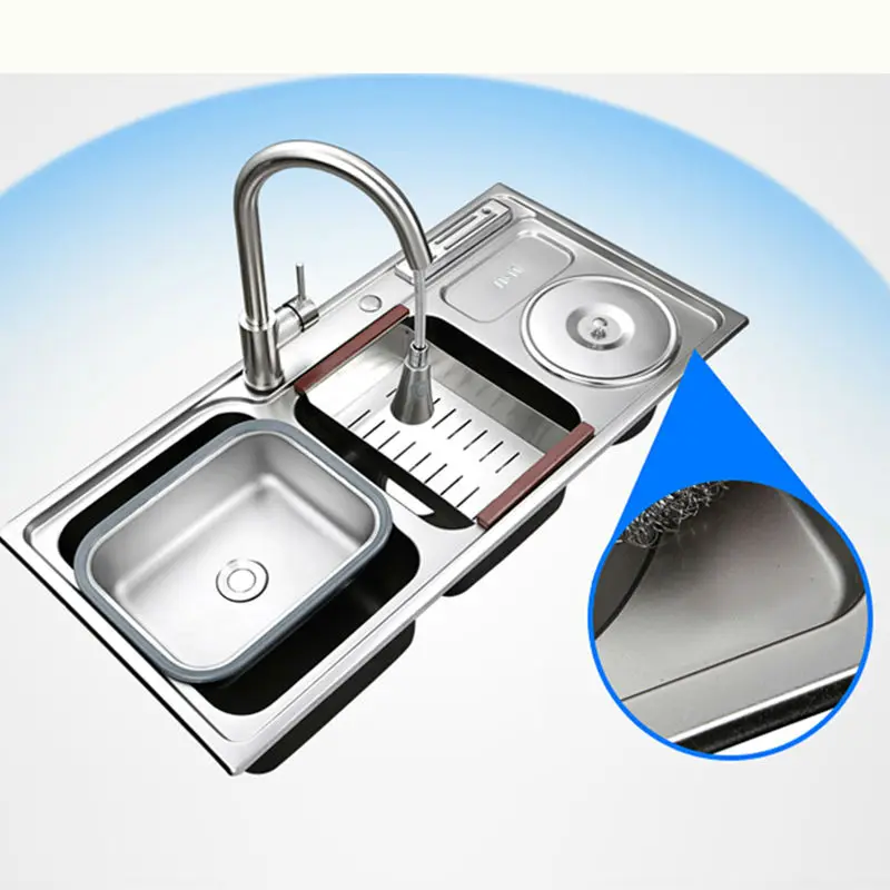 multifunctional kitchen sink Stainless steel brushed   double bowl Drawing drainer hot and cold water faucet  free shipping sink 5