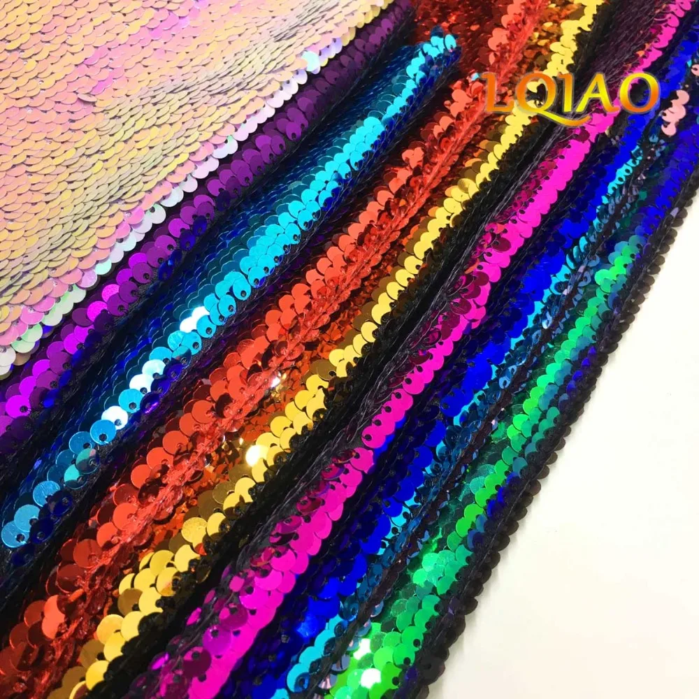 125cmx20CM Reversible Mermaid Fish Scale Sequin Fabric Green/Black Sequin Paillette fabric for