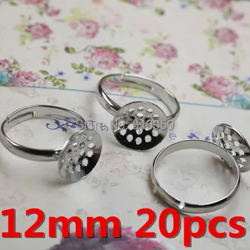 

20pcs 12mm Brass Silver Plated Round pattern Rings Cameo Base Settings Findings Fashion Ring settings