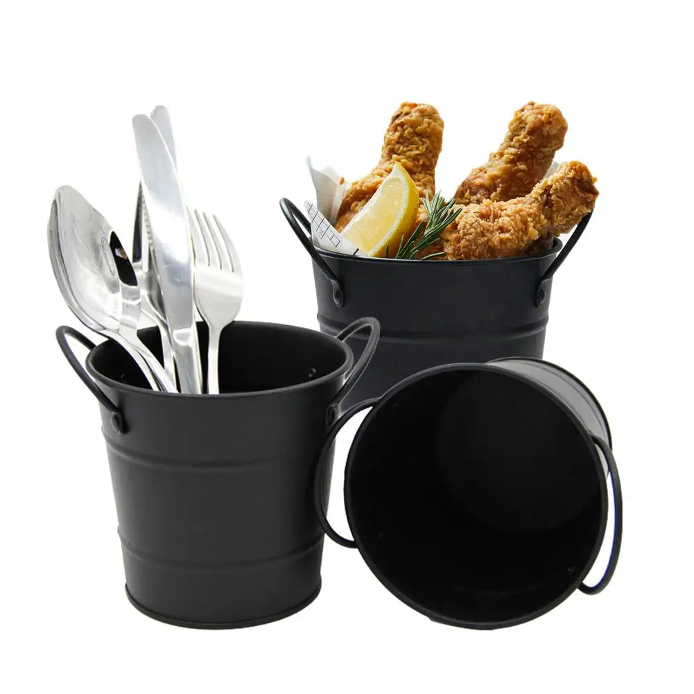 

2018 Innovative Mini Black Ice Bucket Fries Barrel Black Iron Ice Bucket French Fries Small Bucket Coffee Shop Bar Special