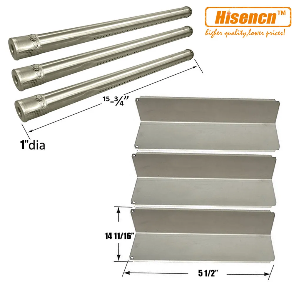 Hisencn BBQ Grill SS Burner, SS Heat Plate Shield Kit