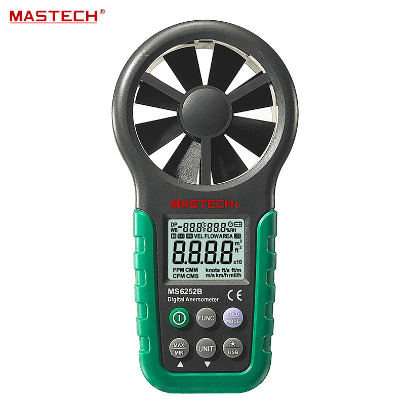 

Digital Anemometer T&RH Sensor Air Wind Speed Velocity Meter USB Interface Mastech MS6252B