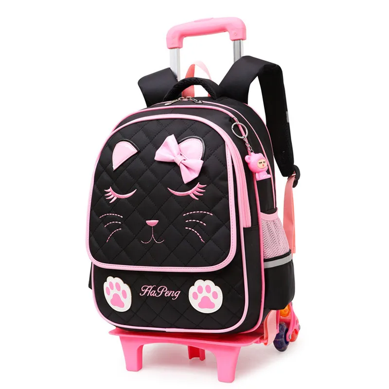 Милые школьные сумки на колесиках для девочек с изображением кошек; Детский рюкзак с колесиками; водонепроницаемый съемный рюкзак; Mochila Infantil Bolsa