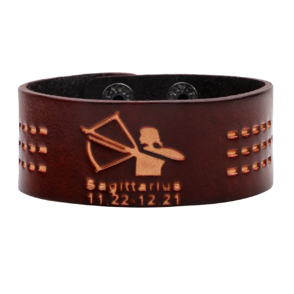 

12 Constellation Zodiac Leather Bracelet&bangle Vintage Leo Virgo Libra brown Punk Men Bracelets 2019 fashion jewelry bangles