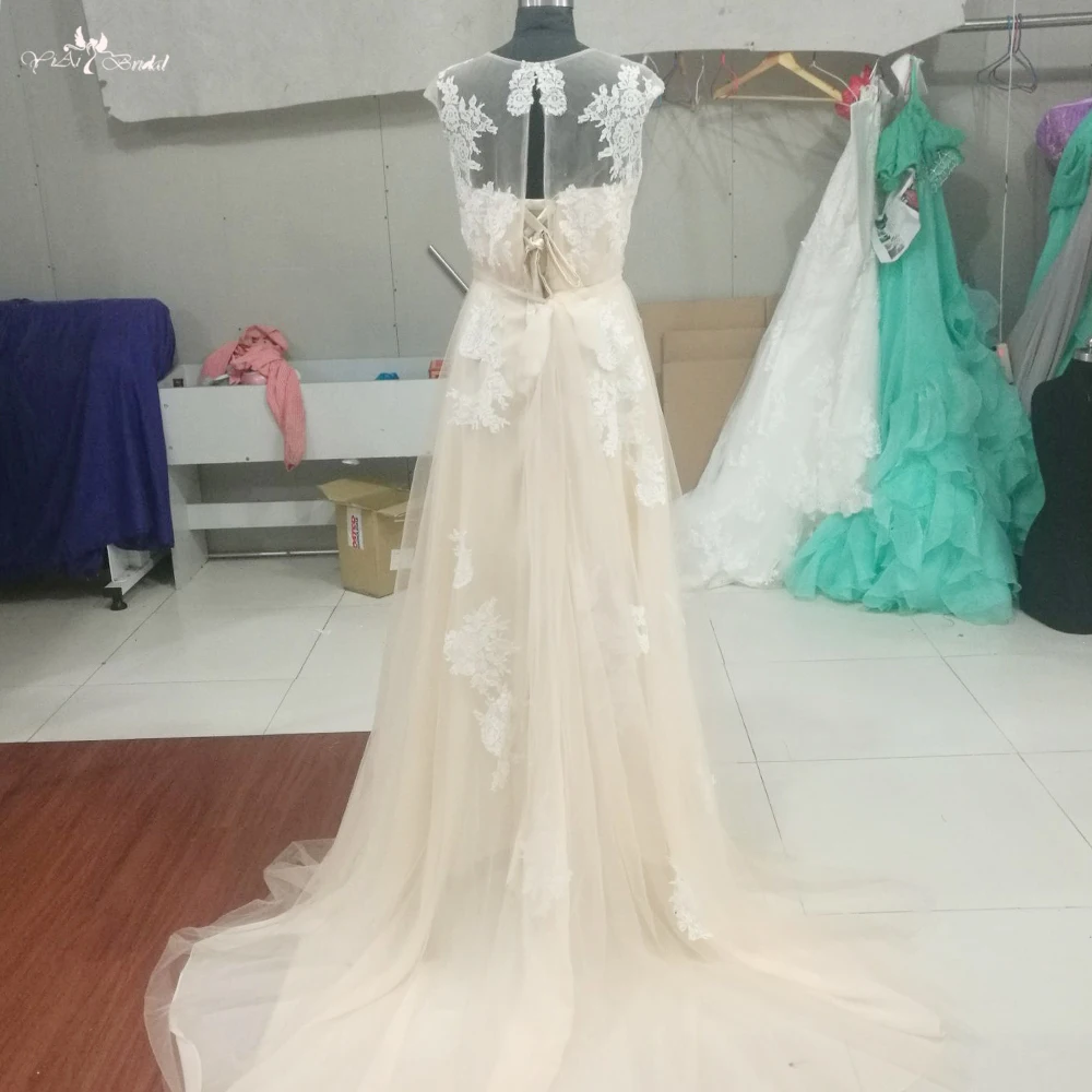 Rsw1110 abiti Sposa 2017 Тюль Шампанское свадебное платье пляжное