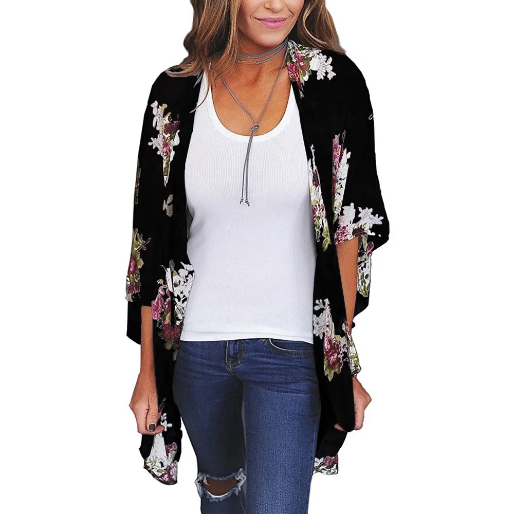 

Blouse Women Clothes 2019 Chiffon Loose Shawl Print Kimono Cardigan Tops Cover Up Blouse Beachwear Long Beach Plus Size c0611
