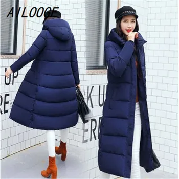 

AILOOGE autumn winter Women Fashion Down X-Long hoodie down Parkas Cotton warm Jackets Thick Female Long coat clothing