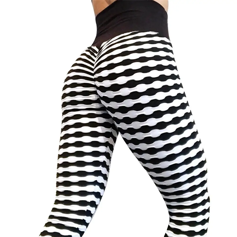 Брюки для йоги цифровые плиссированные полосатые повышающие бедра спортивные Леггинсы с высокой талией